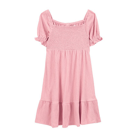Carter's Little & Big Girls Short Sleeve Cuffed Sleeve A-Line Dress, 7, Pink