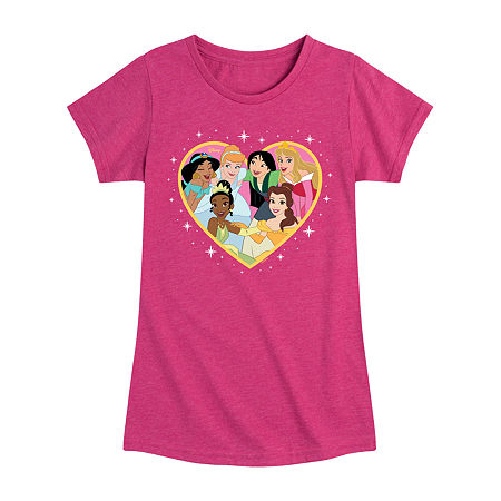 Disney Collection Little & Big Girls Crew Neck Short Sleeve Cinderella Graphic T-Shirt, X-large, Pink