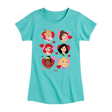 Disney Collection Little & Big Girls Crew Neck Short Sleeve Cinderella Graphic T-Shirt, Medium, Blue