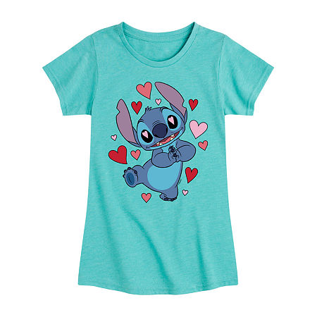 Disney Collection Little & Big Girls Crew Neck Short Sleeve Lilo & Stitch Graphic T-Shirt, Large, Blue