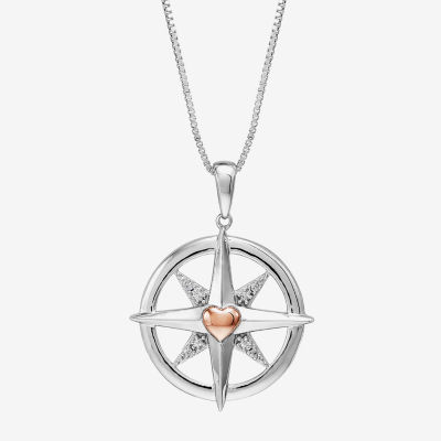 Limited Quantities! Compass Womens Diamond Accent Natural White Diamond Sterling Silver 18 Inch Pendant Necklace