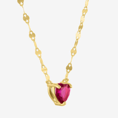 Womens Lab Created Red Ruby 14K Gold Over Silver Heart 16 Inch Pendant Necklace