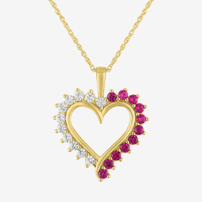 Womens Lab Created Red Ruby 14K Gold Over Silver Heart 16 Inch Pendant Necklace