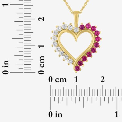 Womens Lab Created Red Ruby 14K Gold Over Silver Heart 16 Inch Pendant Necklace
