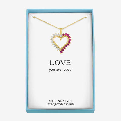 Womens Lab Created Red Ruby 14K Gold Over Silver Heart 16 Inch Pendant Necklace