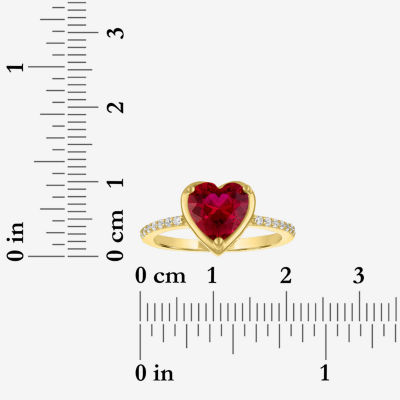 Womens Lab Created Red Ruby 14K Gold Over Silver Heart Side Stone Cocktail Ring