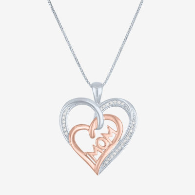 1/10 CT.T.W. Natural  Diamond "MOM" Heart Necklace in Sterling SIlver and 14KT Rose Gold Over SIlver"
