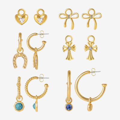 JS Jessica Simpson Gold Tone Interchangeable Charm Womens Multi Color Glass Bow Cross 3 Pair Earring Set