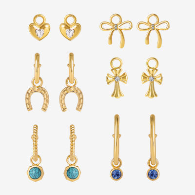 JS Jessica Simpson Gold Tone Interchangeable Charm Womens Multi Color Glass Bow Cross 3 Pair Earring Set