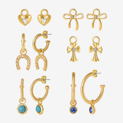 JS Jessica Simpson Gold Tone Interchangeable Charm Womens Multi Color Glass Bow Cross 3 Pair Earring Set