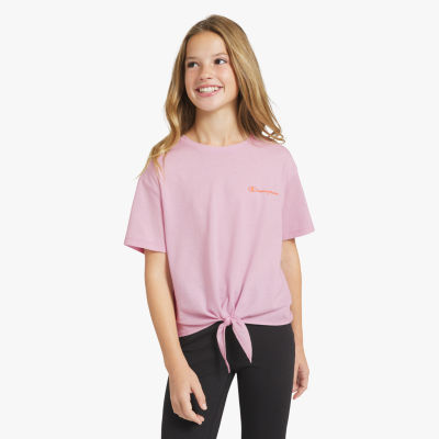 Champion Tie Front Big Kid Girls Round Neck Short Sleeve Relaxed Fit Graphic T-Shirt