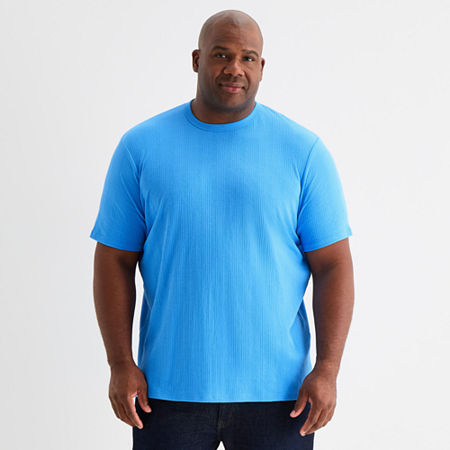 Shaquille O'Neal XLG Ribbed Dropneedle Mens Crew Neck Short Sleeve Big and Tall T-Shirt, 2x-large, Blue
