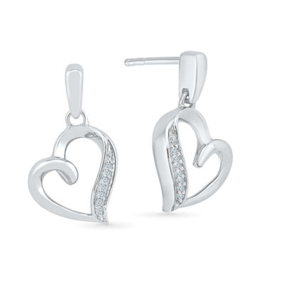 Womens Diamond Accent Natural White Diamond 10K Gold Heart Drop Earrings