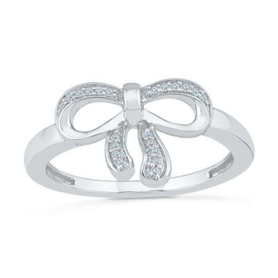 Womens 1/10 CT. T.W. Natural White Diamond 10K Gold Bow Cocktail Ring