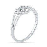 Womens Diamond Accent Genuine Diamond 10K White Gold Heart Delicate Cocktail Ring