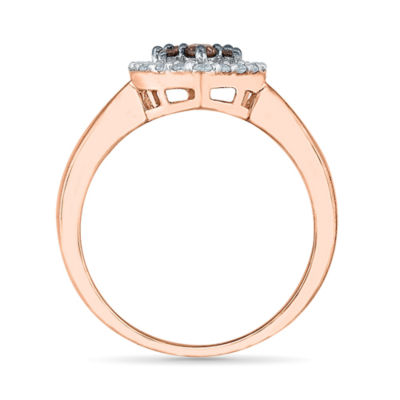 Womens 3/8 CT. T.W. Natural Champagne Diamond 10K Rose Gold Heart Halo Cocktail Ring