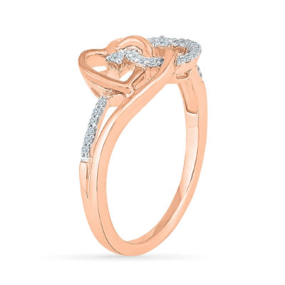 Womens 1/10 CT. T.W. Natural White Diamond 10K Gold Heart Bypass  Cocktail Ring