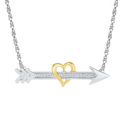 Womens Diamond Accent Natural White Diamond 10K Gold Over Silver Arrow Heart 18 Inch Pendant Necklace