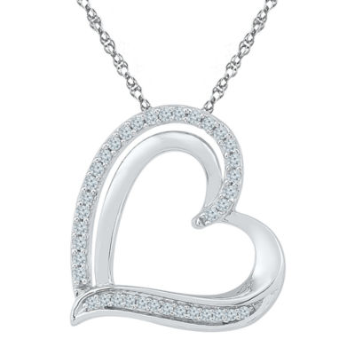 Womens 1/ CT. T.W. Natural White Diamond Sterling Silver Pendant Necklace