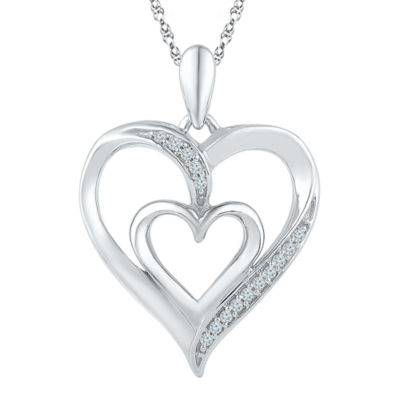 Womens Diamond Accent Natural White Diamond Sterling Silver Heart Pendant Necklace