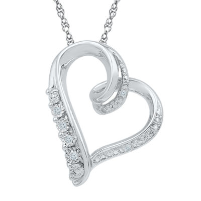 Womens Diamond Accent Natural White Diamond Sterling Silver Heart Pendant Necklace