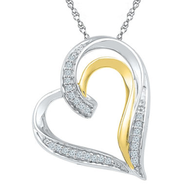 Womens 1/10 CT. T.W. Natural White Diamond 10K Gold Over Silver Heart 18 Inch Pendant Necklace