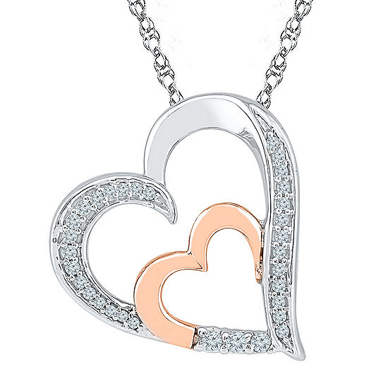 Womens 1/6 CT. T.W. Mined White Diamond 10K Gold Over Silver Heart Pendant Necklace
