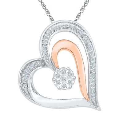 Womens 1/ CT. T.W. Natural White Diamond 10K Gold Over Silver Heart Pendant Necklace