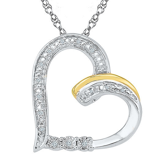 Womens Diamond Accent Genuine White Diamond 10K Gold Over Silver Heart Pendant Necklace