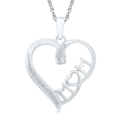 Mom Womens Diamond Accent Natural White Diamond Sterling Silver Heart 18 Inch Pendant Necklace