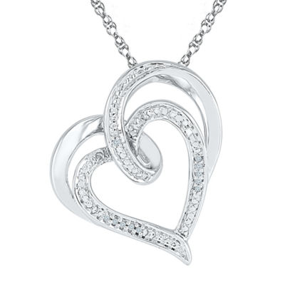 Womens Diamond Accent Mined Diamond Sterling Silver Heart Pendant Necklace