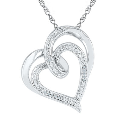 Womens Diamond Accent Natural Diamond Sterling Silver Heart Pendant Necklace