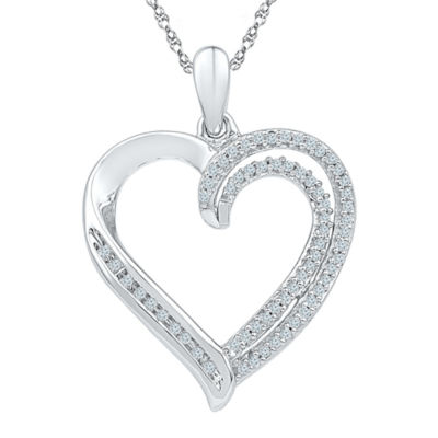 Womens / CT. T.W. Natural White Diamond Sterling Silver Heart 18 Inch Pendant Necklace