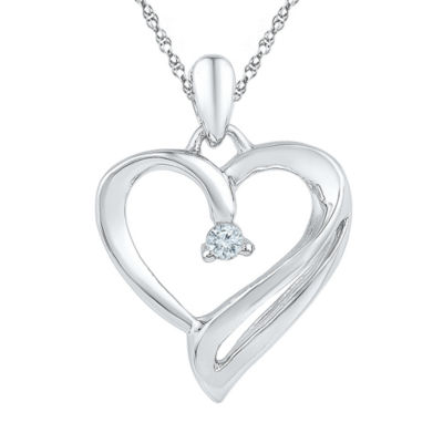 Womens Diamond Accent Mined White Diamond Sterling Silver Heart Pendant ...