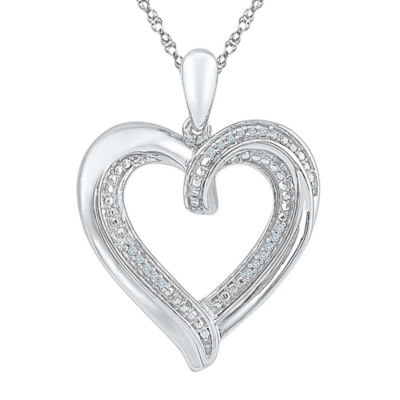 Womens Diamond Accent Natural White Diamond Sterling Silver Heart 18 Inch Pendant Necklace