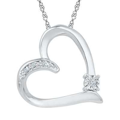 Womens Diamond Accent Natural White Diamond Sterling Silver Heart 18 Inch Pendant Necklace