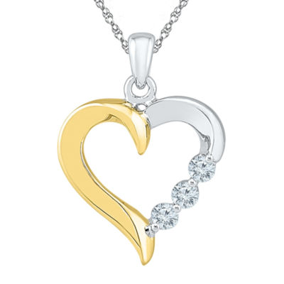 Womens 1/ CT. T.W. Natural White Diamond 10K Gold Over Silver Heart Pendant Necklace