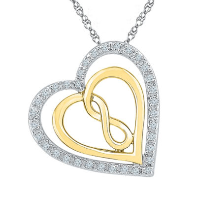 Womens 1/ CT. T.W. Natural White Diamond 10K Gold Over Silver Heart Pendant Necklace