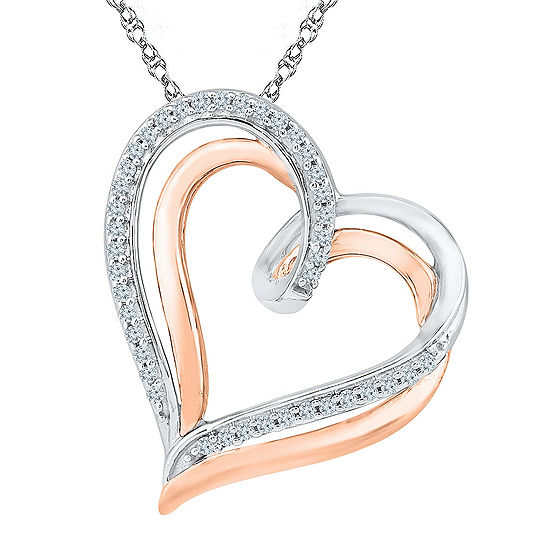 Womens 1/6 CT. T.W. Mined White Diamond 10K Gold Over Silver Heart Pendant Necklace