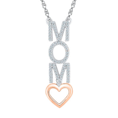 "Mom" Womens 1/10 CT. T.W. Natural White Diamond 10K Gold Over Silver Heart 18 Inch Pendant Necklace