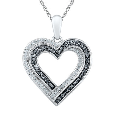 Womens / CT. T.W. Natural Black Diamond Sterling Silver Heart Pendant Necklace