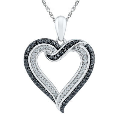 Womens 1/ CT. T.W. Natural Diamond Sterling Silver Heart Pendant Necklace