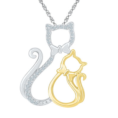 "Mother And Daughter" Cat Womens Diamond Accent Natural White Diamond 10K Gold Over Silver 18 Inch Pendant Necklace