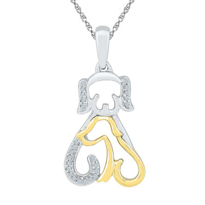 "Mother And Daughter" Puppy Womens Diamond Accent Natural White Diamond 10K Gold Over Silver 18 Inch Pendant Necklace