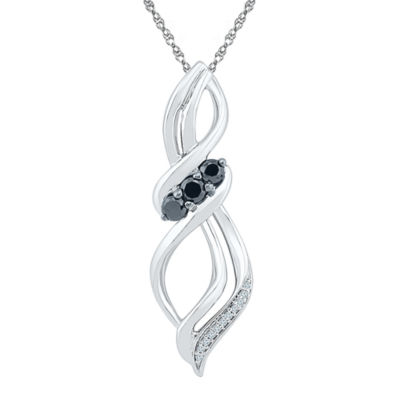 Womens 1/5 CT. T.W. Natural Black Diamond Sterling Silver Pendant Necklace