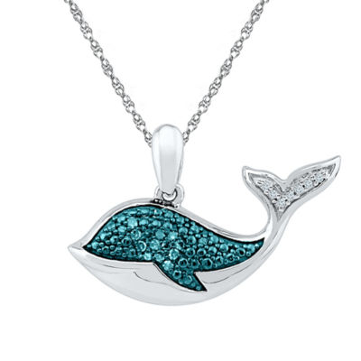 Whale Womens Diamond Accent Natural Blue Diamond Sterling Silver 18 Inch Pendant Necklace