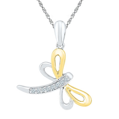 Dragonfly Womens Diamond Accent Natural White Diamond 10K Gold Over Silver 18 Inch Pendant Necklace