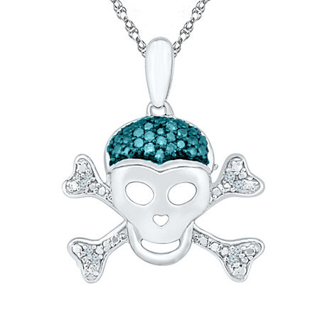 Skull Womens Diamond Accent Natural Blue Diamond Sterling Silver Skull 18 Inch Pendant Necklace, One Size