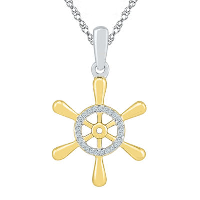 Wheel Womens Diamond Accent Natural White Diamond 10K Gold Over Silver 18 Inch Pendant Necklace