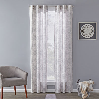 Sunsafe Kali Medallion LightFiltering Grommet Top Single Curtain Panel, Color Dove Gray JCPenney